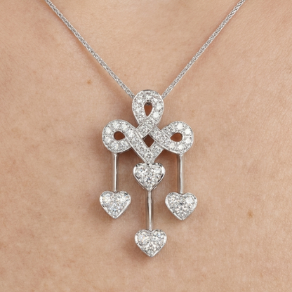 Ribbon & Heart Chandelier Diamond Pendant Necklace