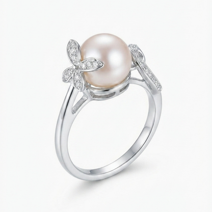 Butterfly Cultured Pearl & Diamond Ring