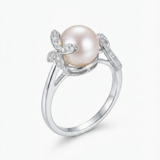 Butterfly Cultured Pearl & Diamond Ring