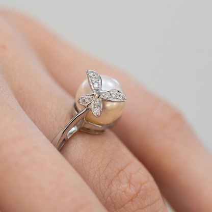 Butterfly Cultured Pearl & Diamond Ring