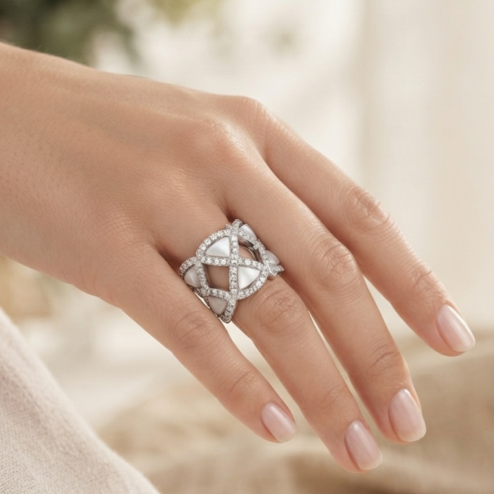Mother of Pearl &amp; Diamond Statement Ring