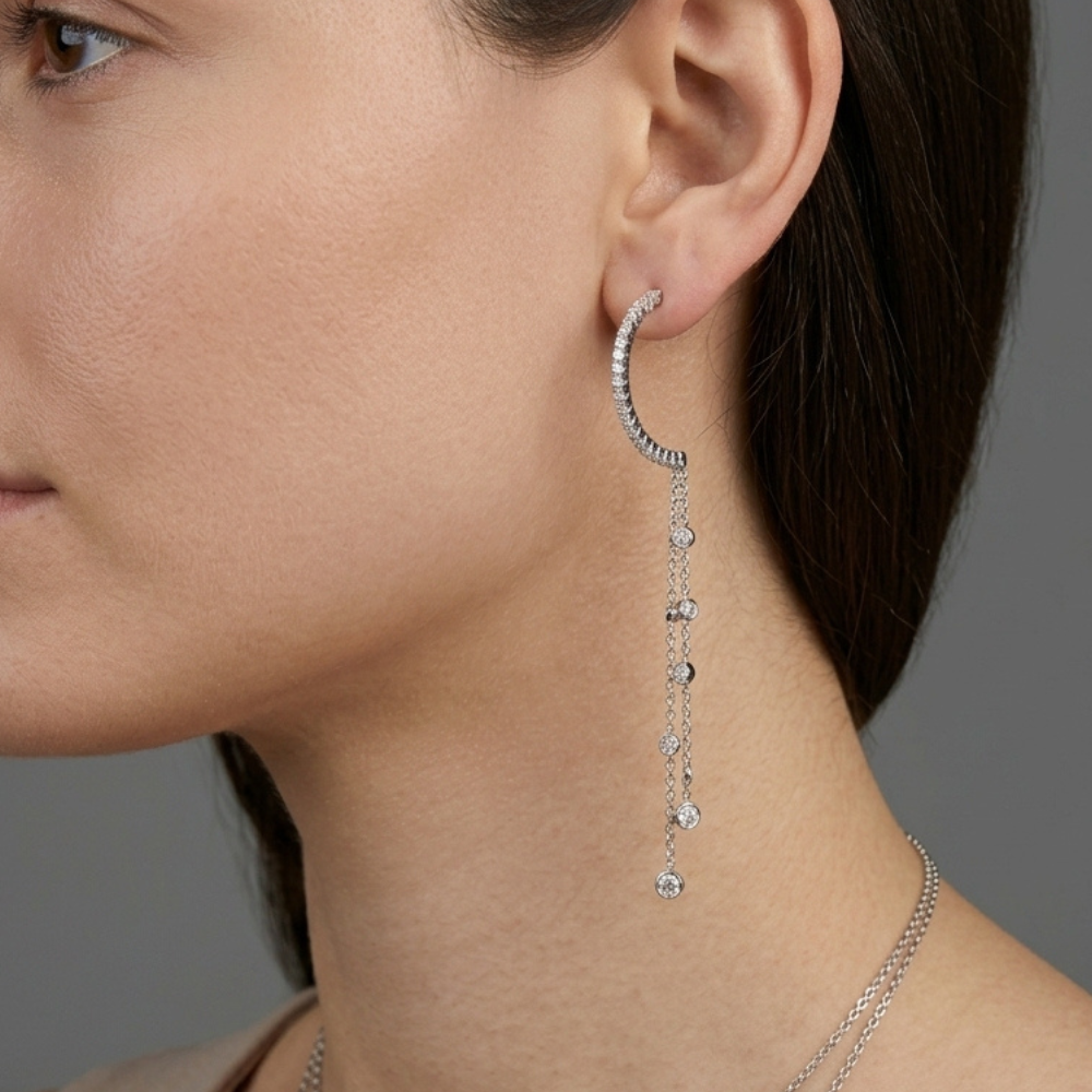 Dangle Hoop Diamond Earrings