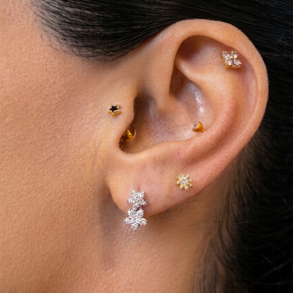 Double Flower Diamond Stud Earrings