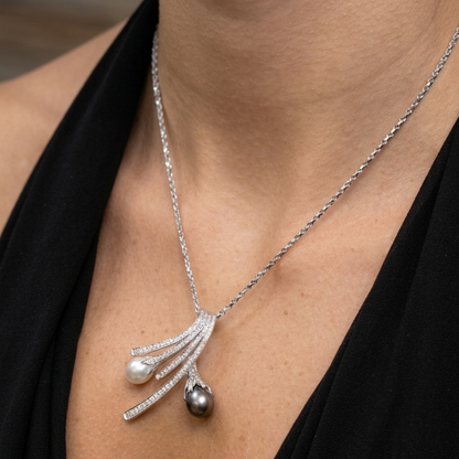 Dual Pearl &amp; Diamond Convertible Brooch-Pendant