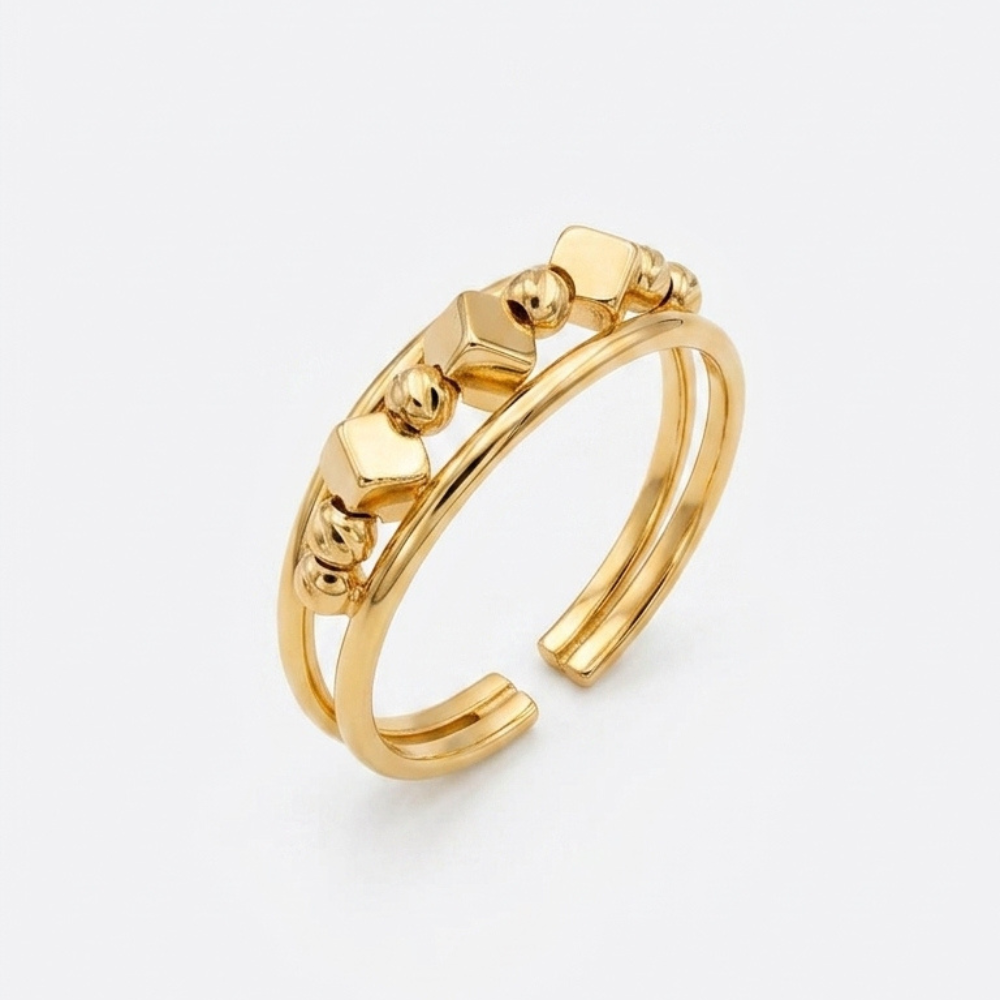 Cubes & Beads Gold Cuff - 18k Ring