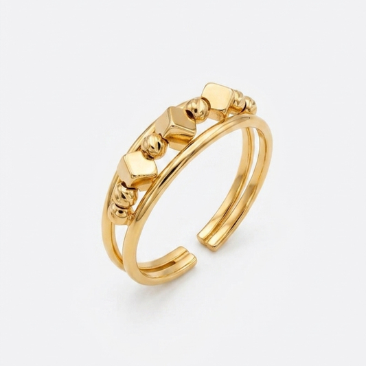 Cubes & Beads Gold Cuff - 18k Ring