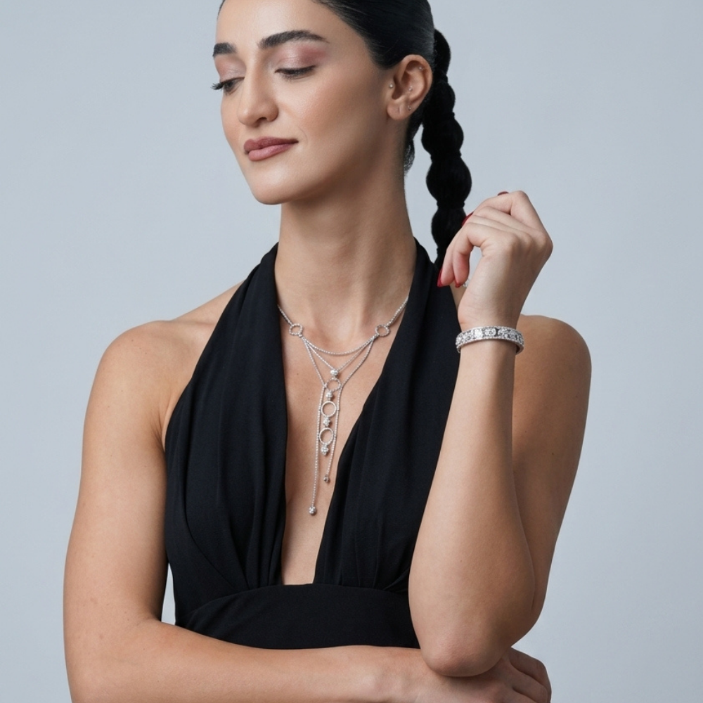 Multi-Tiered Round Hoops & Diamond Drop Necklace