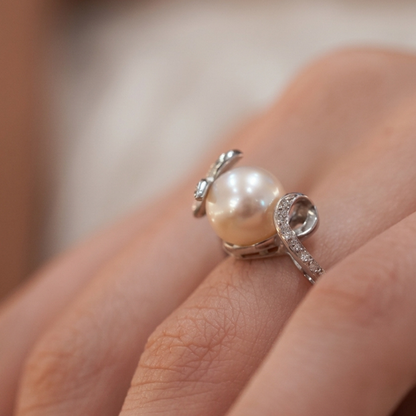 Butterfly Cultured Pearl & Diamond Ring