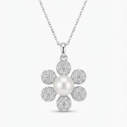 2-Way Convertible Floral Pearl &amp; Diamond Pendant Necklace