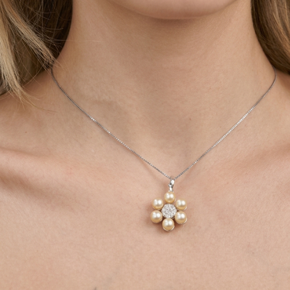 2-Way Convertible Floral Pearl &amp; Diamond Pendant Necklace
