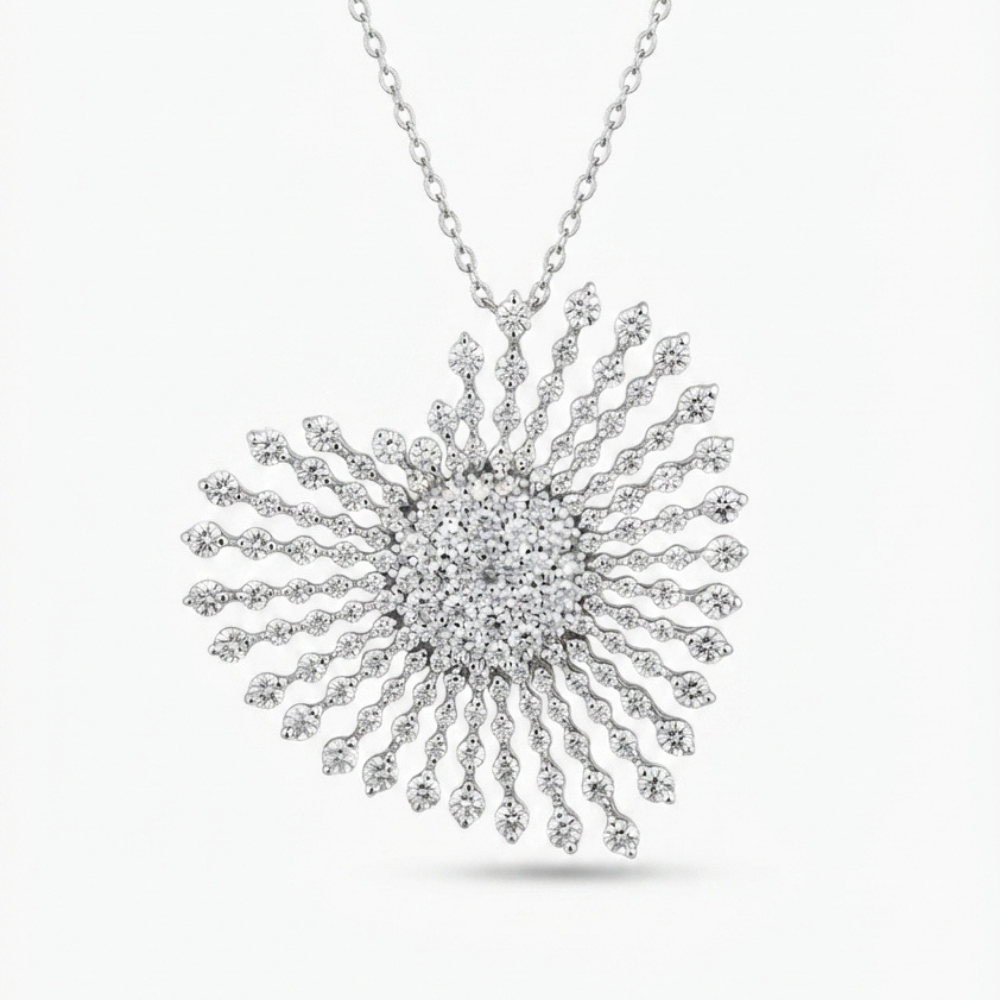Radiant Sunburst Diamond Dentelle Pendant Necklace