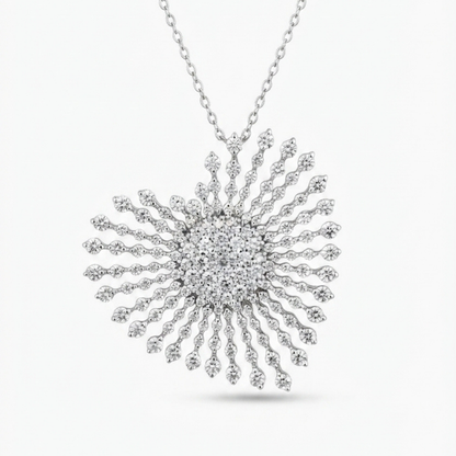 Radiant Sunburst Diamond Dentelle Pendant Necklace