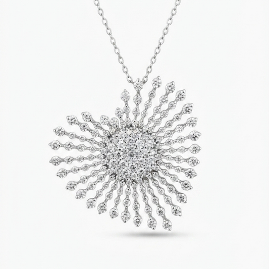 Radiant Sunburst Diamond Dentelle Pendant Necklace