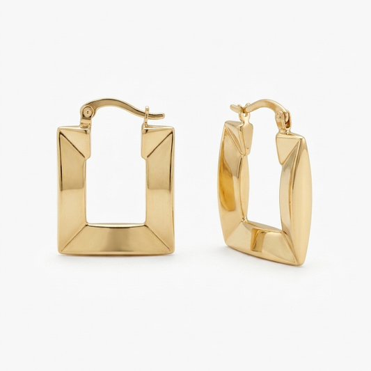 Geometric Faceted Rectangular Huggie Hoop Earrings