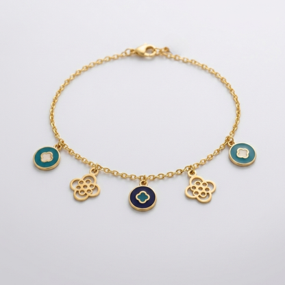 Flower Charms 21K Gold Bracelet