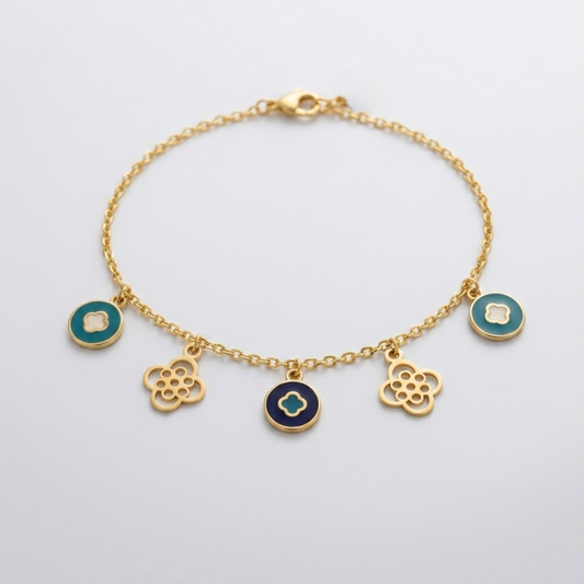 Flower Charms 21K Gold Bracelet