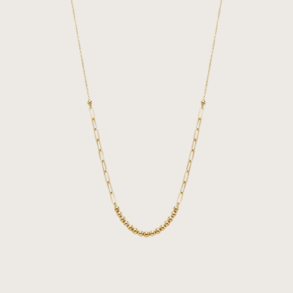 Paperclip & Bead gold necklace