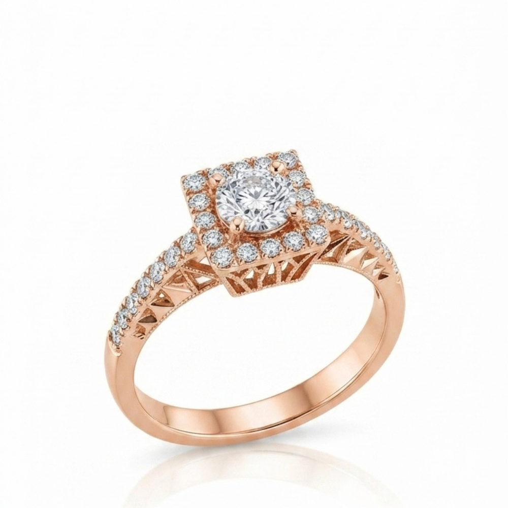 Square Halo Diamond Solitaire Ring