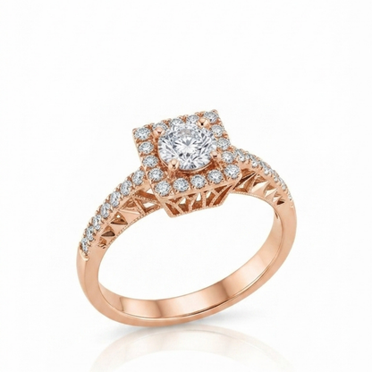 Square Halo Diamond Solitaire Ring