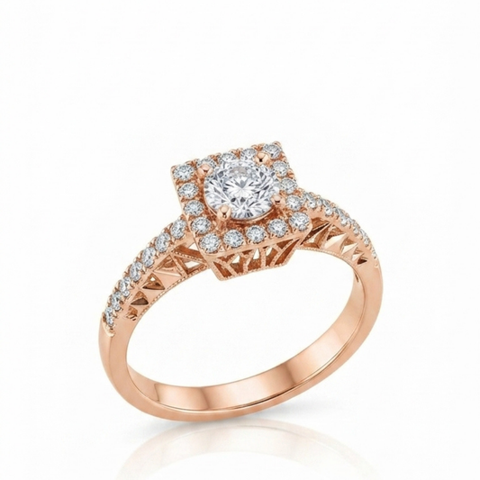 Square Halo Diamond Solitaire Ring