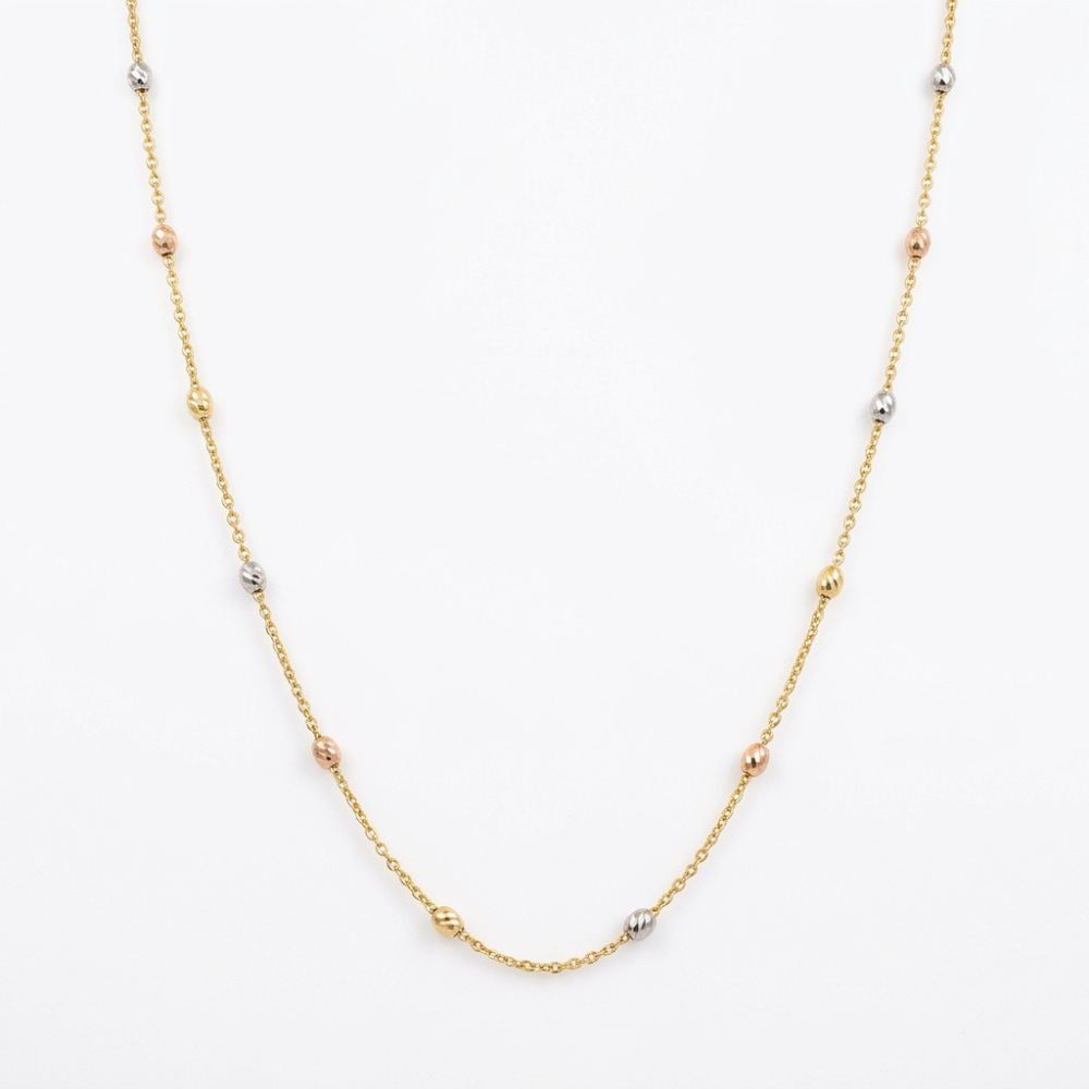 Tri-Color Gold Station Bead Necklace