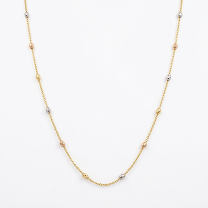 Tri-Color Gold Station Bead Necklace