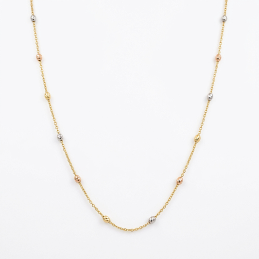 Tri-Color Gold Station Bead Necklace