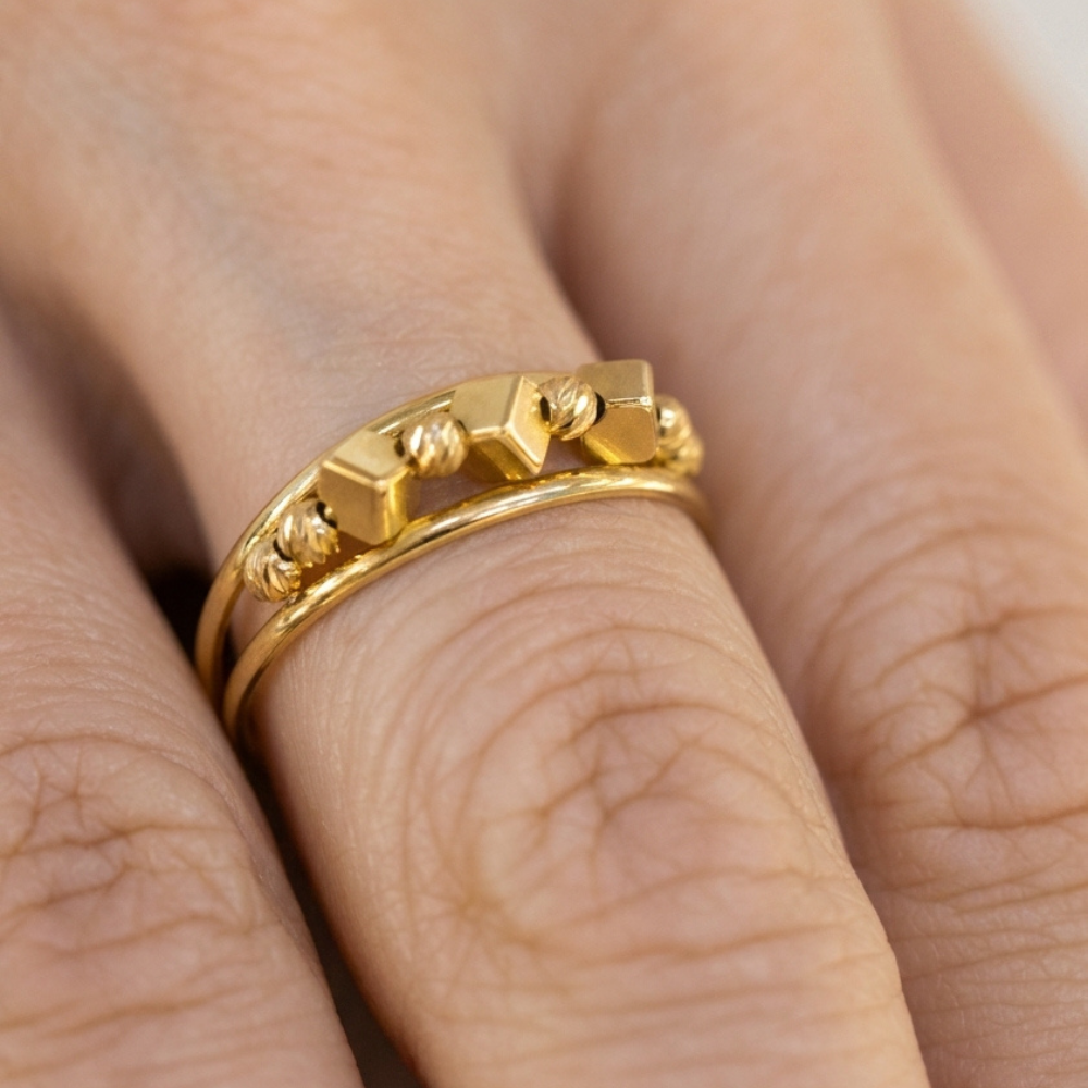 Cubes & Beads Gold Cuff - 18k Ring