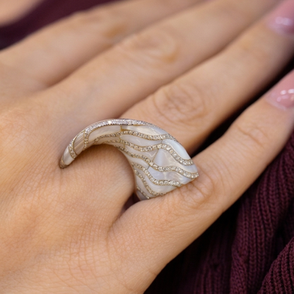 Irregular Shell Mother of Pearl & Diamond Ring