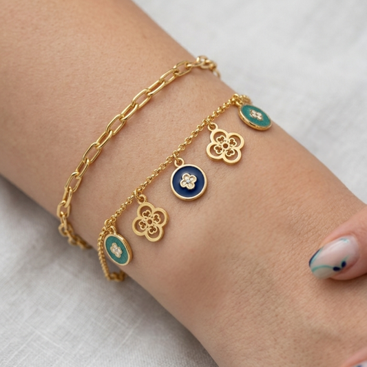 Flower Charms 21K Gold Bracelet