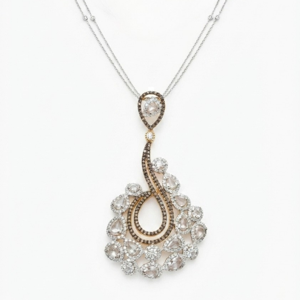 Rose Cut Diamond Statement Drop Pendant Necklace