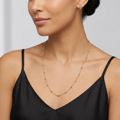 Tri-Color Gold Station Bead Necklace