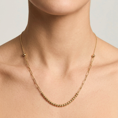 Paperclip & Bead gold necklace