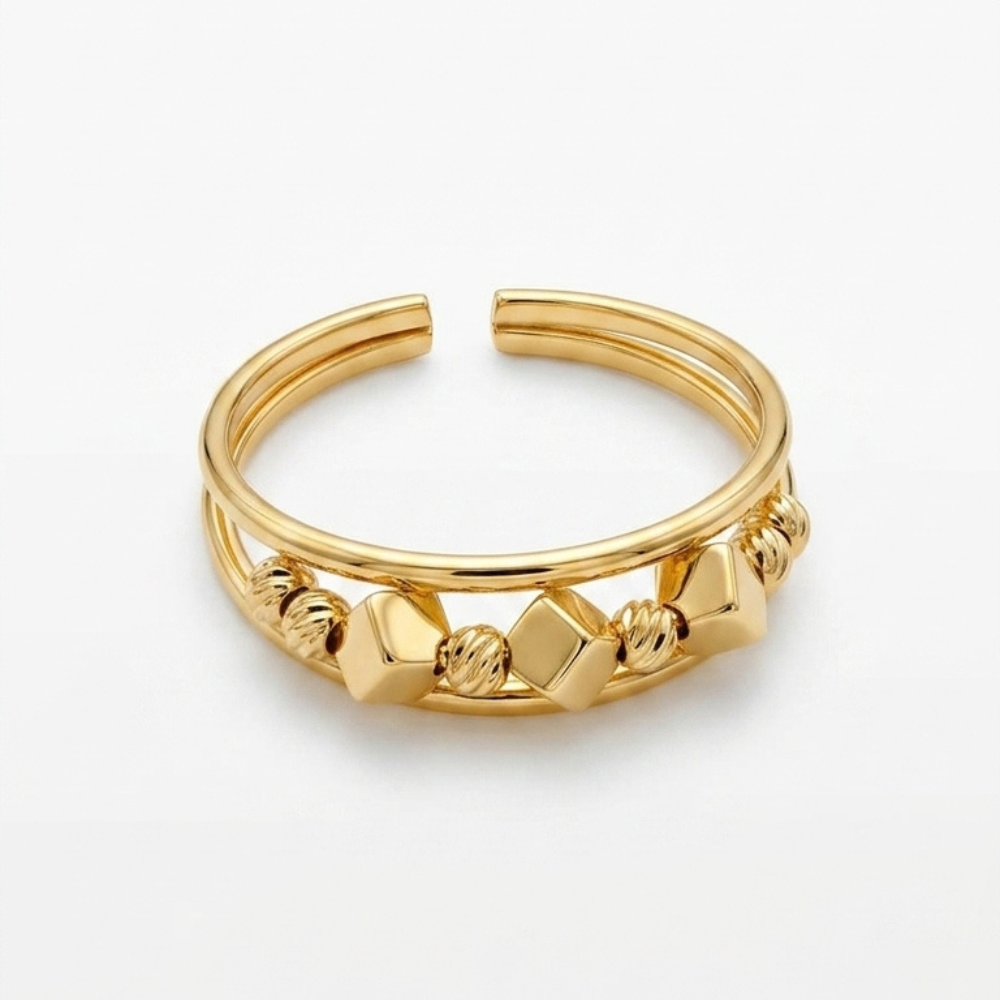 Cubes & Beads Gold Cuff - 18k Ring