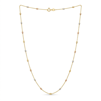 Tri-Color Gold Station Bead Necklace