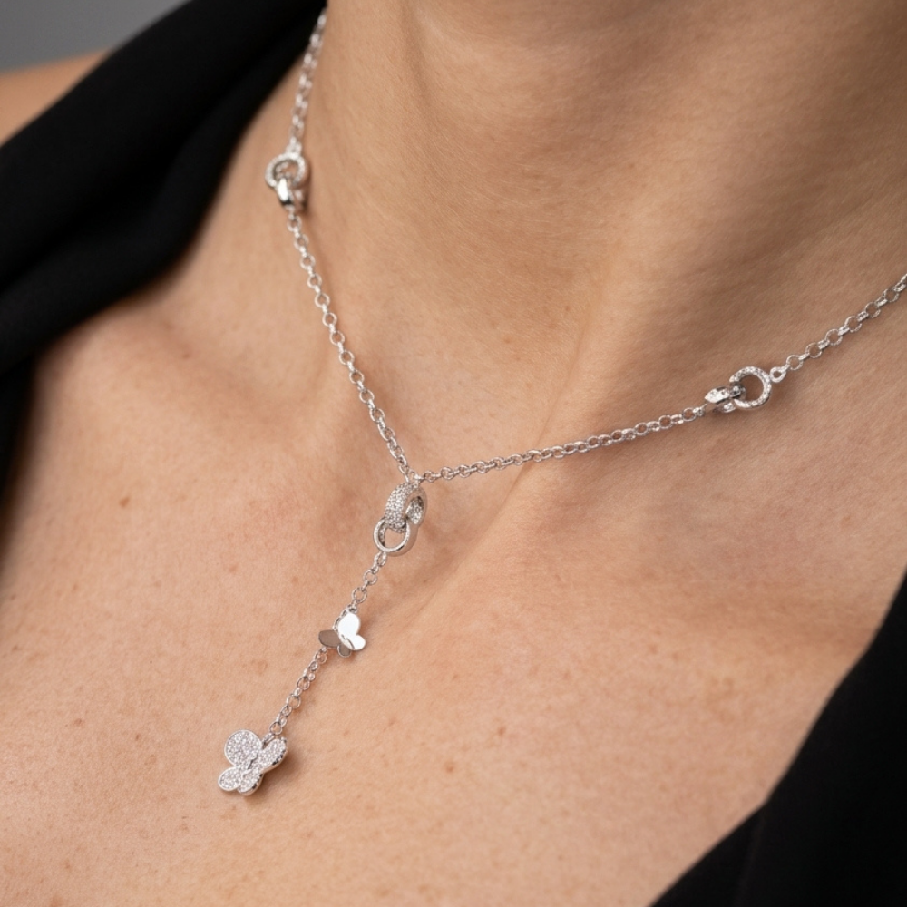 Butterfly Diamond Y-Drop Necklace Pendant