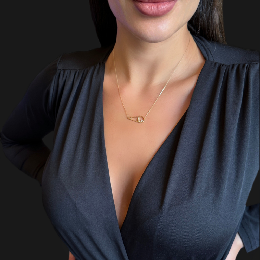 Safety pin necklace with zircon stones