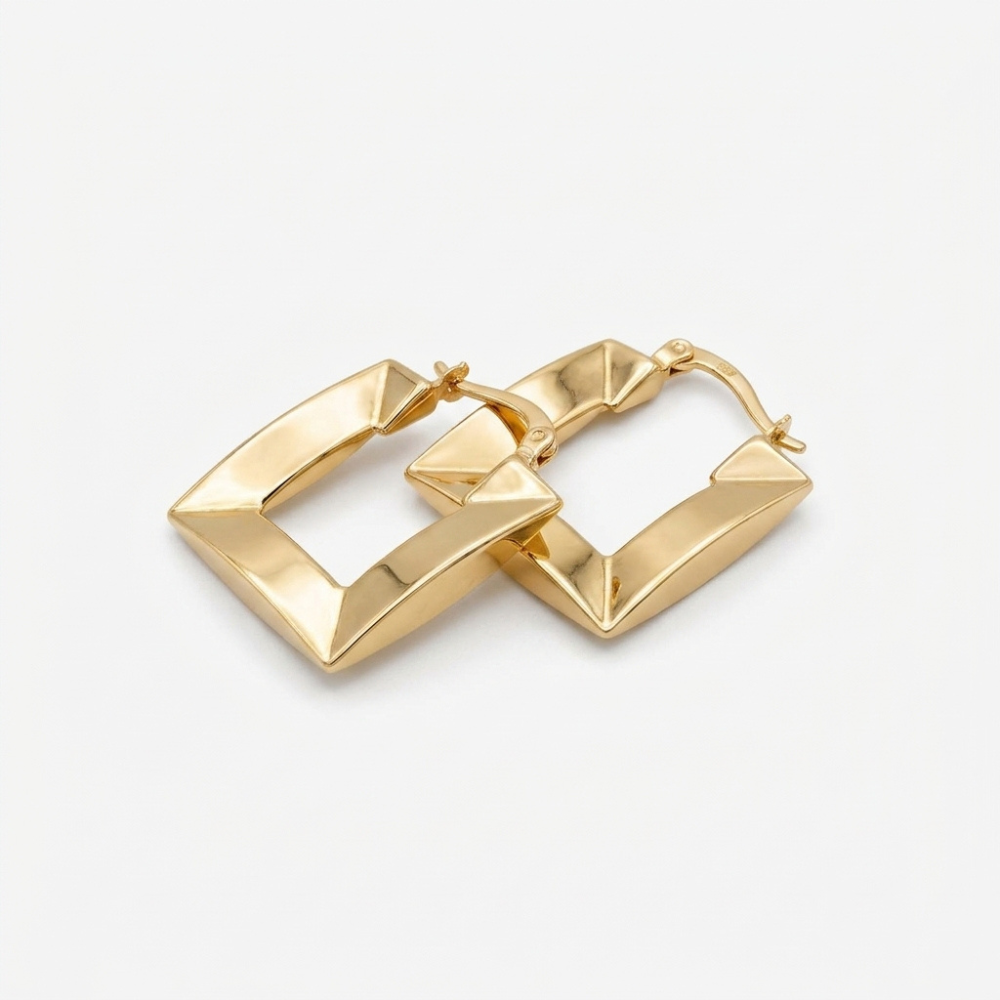 Geometric Faceted Rectangular Huggie Hoop Earrings