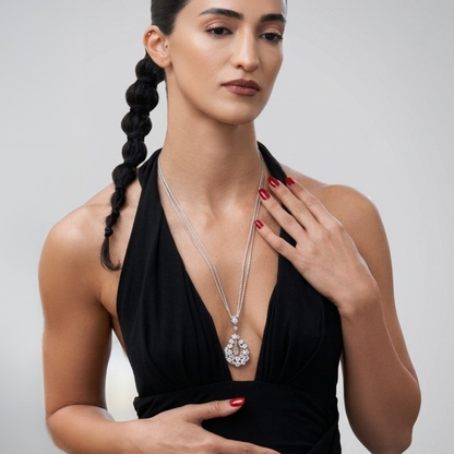 Rose Cut Diamond Statement Drop Pendant Necklace