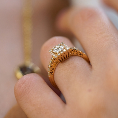 Square Halo Diamond Solitaire Ring