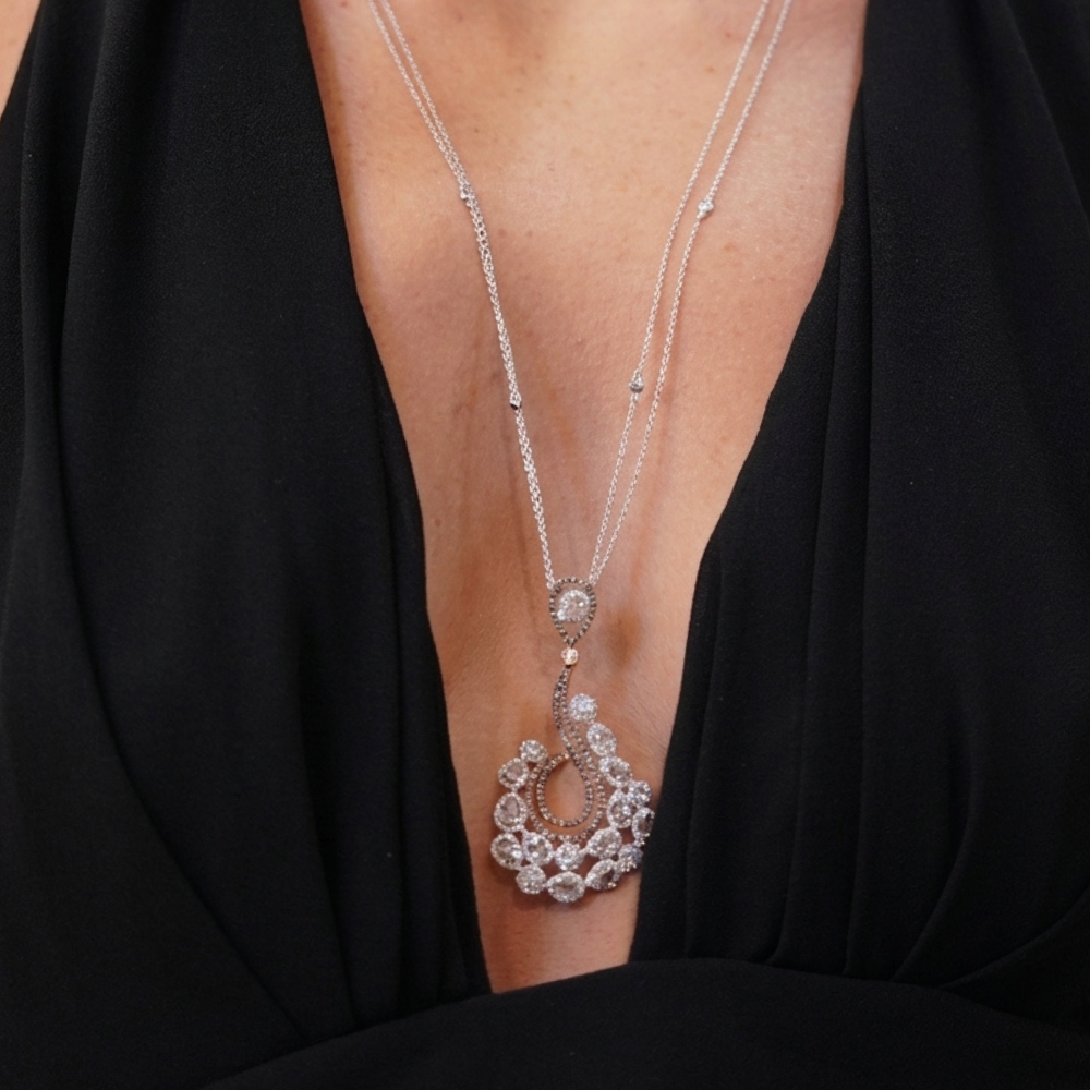 Rose Cut Diamond Statement Drop Pendant Necklace