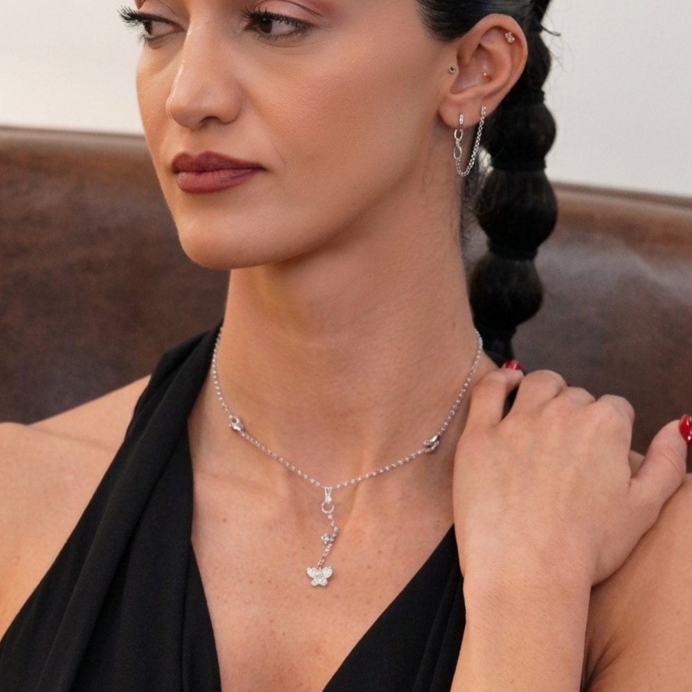 Butterfly Diamond Y-Drop Necklace Pendant