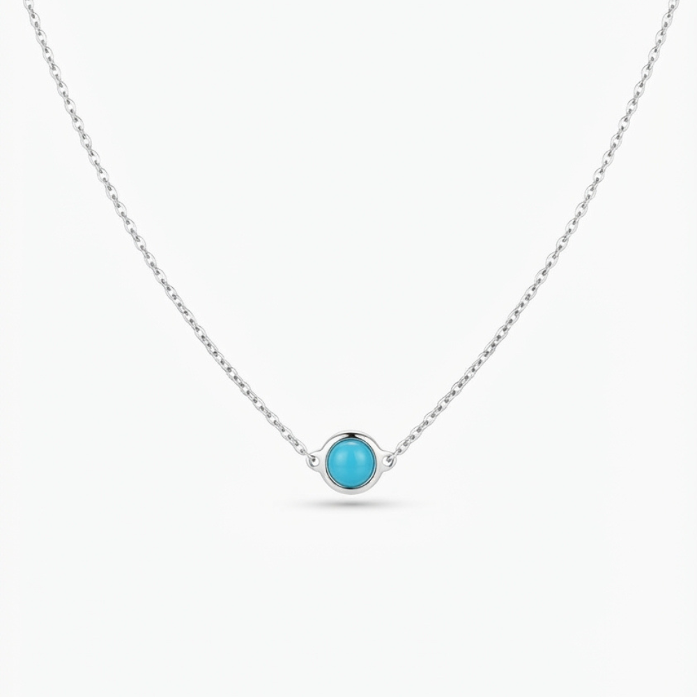 Small Turquoise Pendant White Gold Necklace