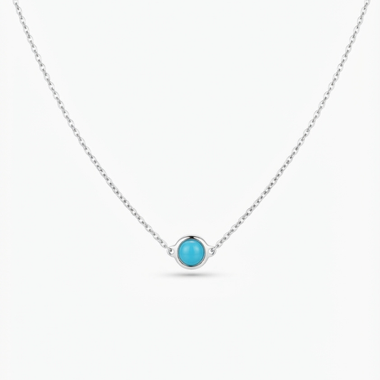 Small Turquoise Pendant White Gold Necklace