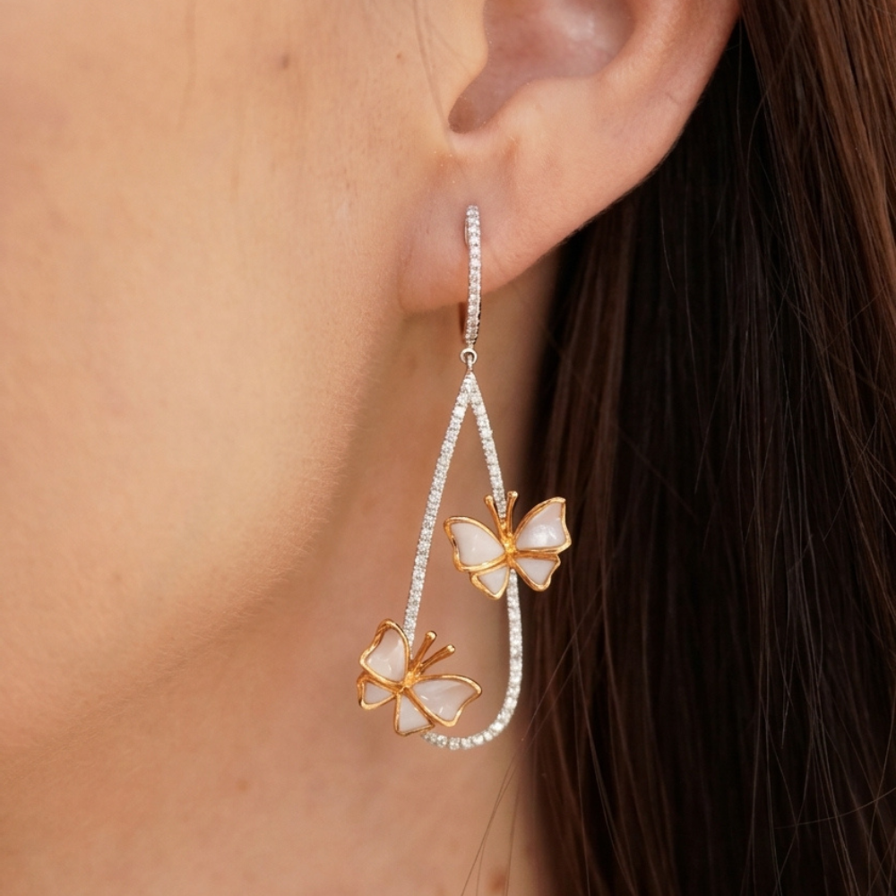 Butterflies & Diamonds Drop Hoop Earrings