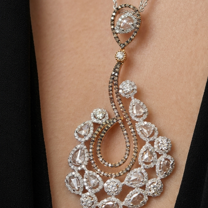 Rose Cut Diamond Statement Drop Pendant Necklace