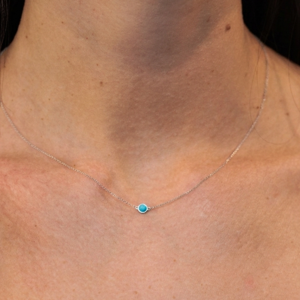 Small Turquoise Pendant White Gold Necklace