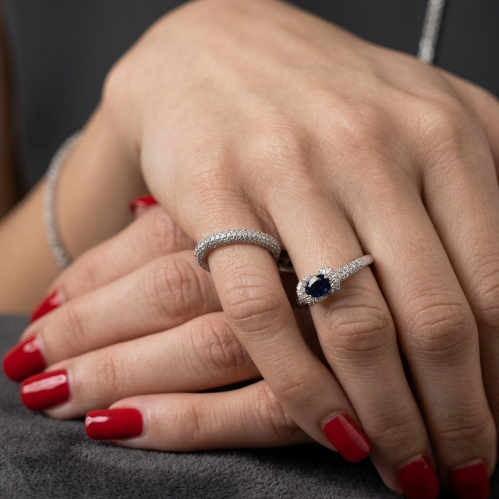 Oval Sapphire & Diamond Halo Ring