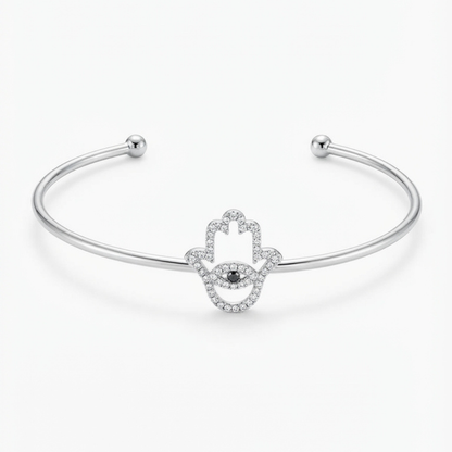 Hamsa Hand Diamond Open Cuff Bangle