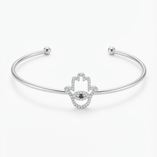 Hamsa Hand Diamond Open Cuff Bangle